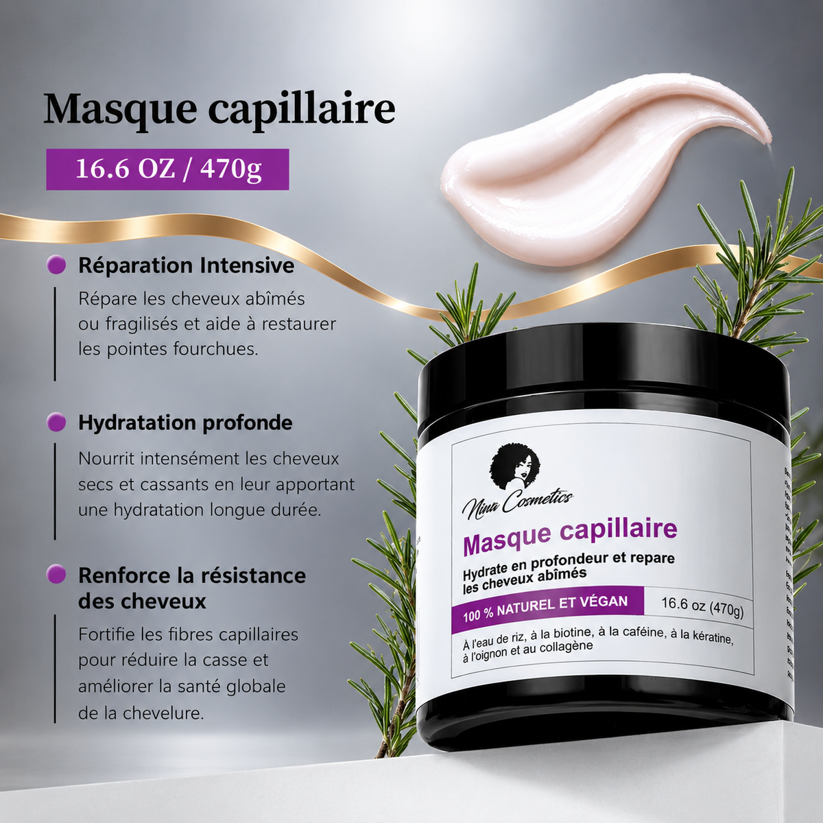 Masque capillaire au romarin - Niwa Cosmetics