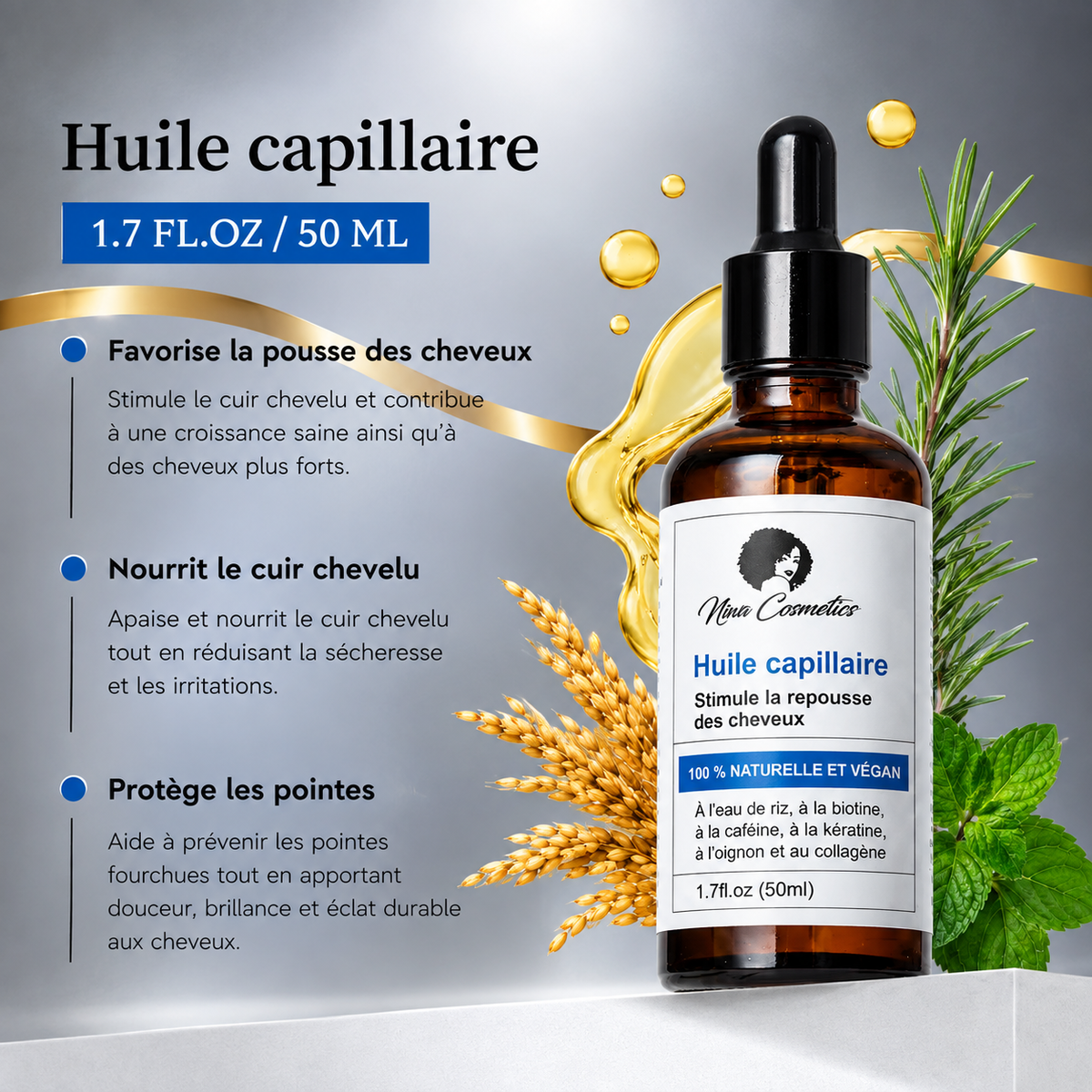 Huile capillaire au romarin - Niwa Cosmetics